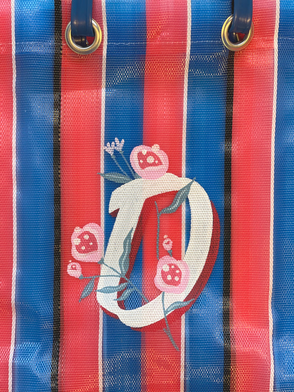 Cabas VIBALA (rouge/bleu) avec be initiales peintes à la main par l’artiste PATO / A / J / L / S