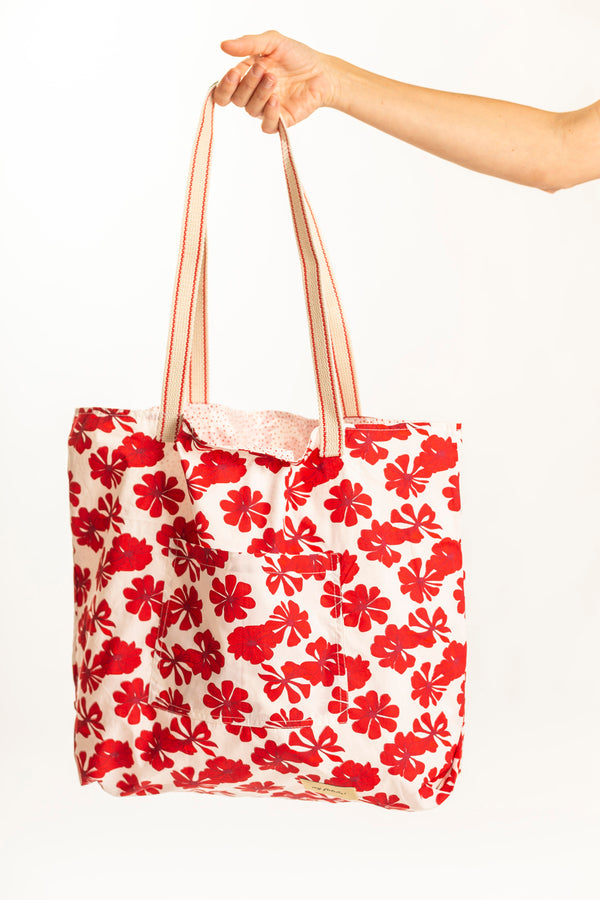 Tasche umkehrbar ELEN. Bedruckt mit Blumen oder Punkten.