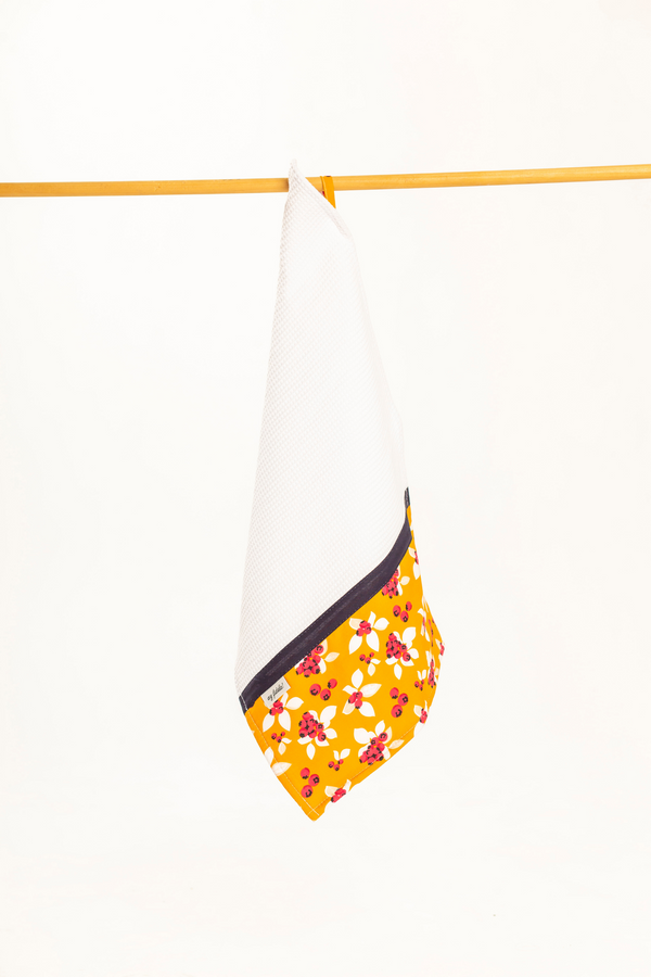 Essuie-main SIMONA en nid d'abeille blanc avec bande décorative imprimé Arandanos.