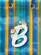Cabas VIBALA (vert/bleu/orange) avec initiales peintes à la main par l’artiste PATO /  B