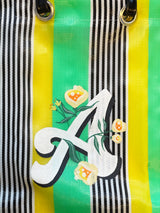 Cabas VIBALA (jaune/vert/noir/blanc) avec initiales peintes à la main par l’artiste PATO / M / A