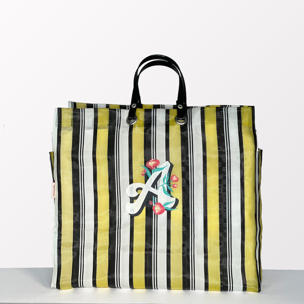 VIBALA Tasche (gelb/schwarz/weiss) mit Initialen, kreiert und handbemalt vom Künstler PATO.